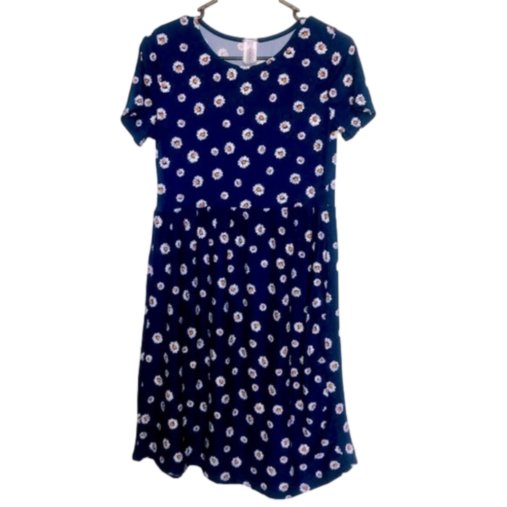ACTING PRO Navy Blue Daisy Empire Waist T-Shirt Dress